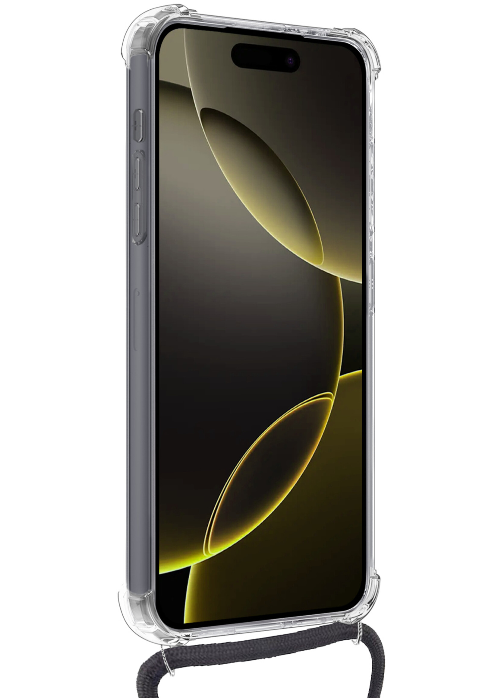 LUQ Hoesje Geschikt voor iPhone 16 Pro Max Telefoonhoesje Met Koord Case Pashouder Met 2x Screenprotector Siliconen - Hoes Geschikt voor iPhone 16 Pro Max Hoesje Met Kaarthouder - Transparant