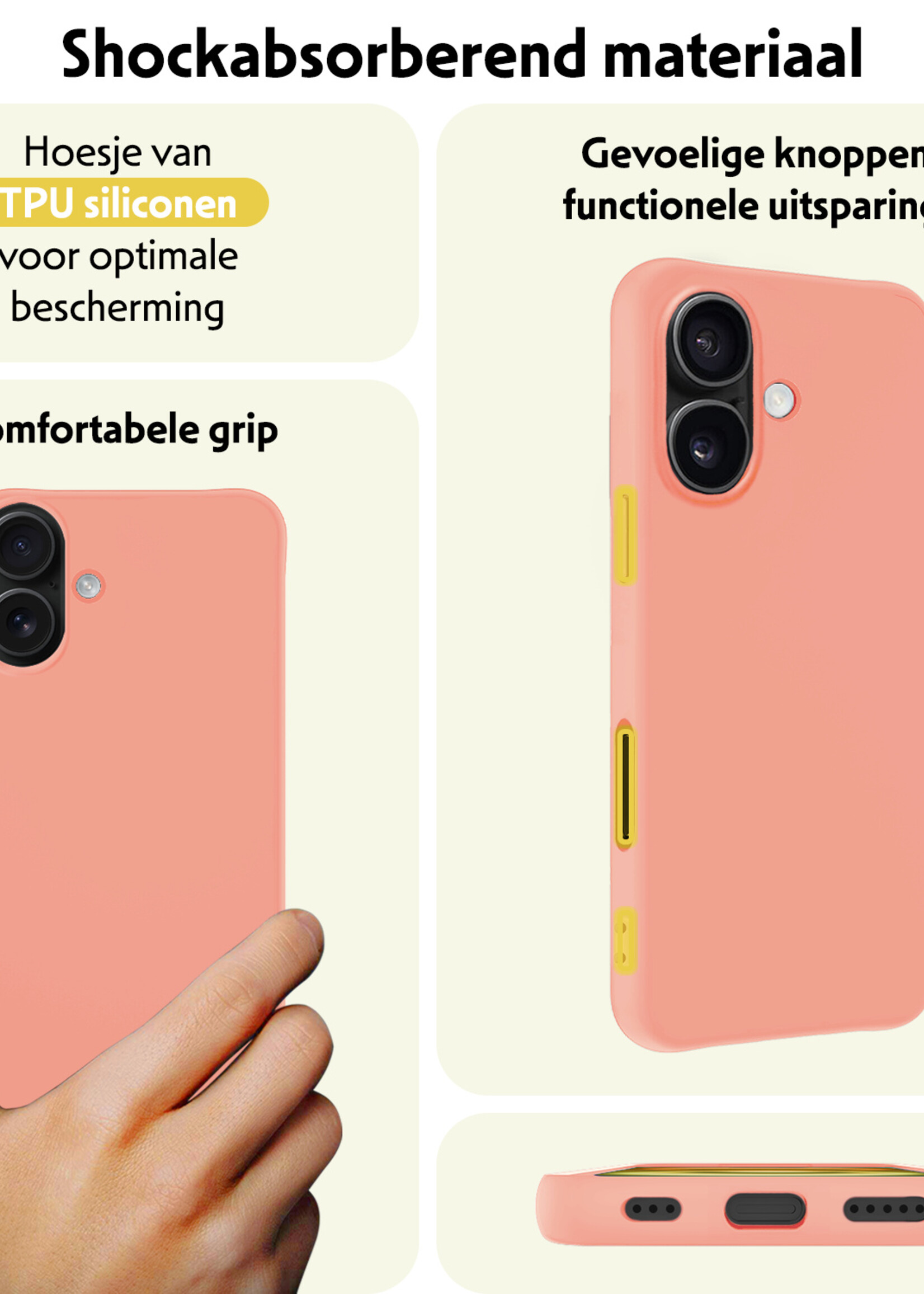 LUQ Hoesje Geschikt voor iPhone 16 Hoesje Siliconen Case - Hoes Geschikt voor iPhone 16 Hoes Siliconen - Perzik