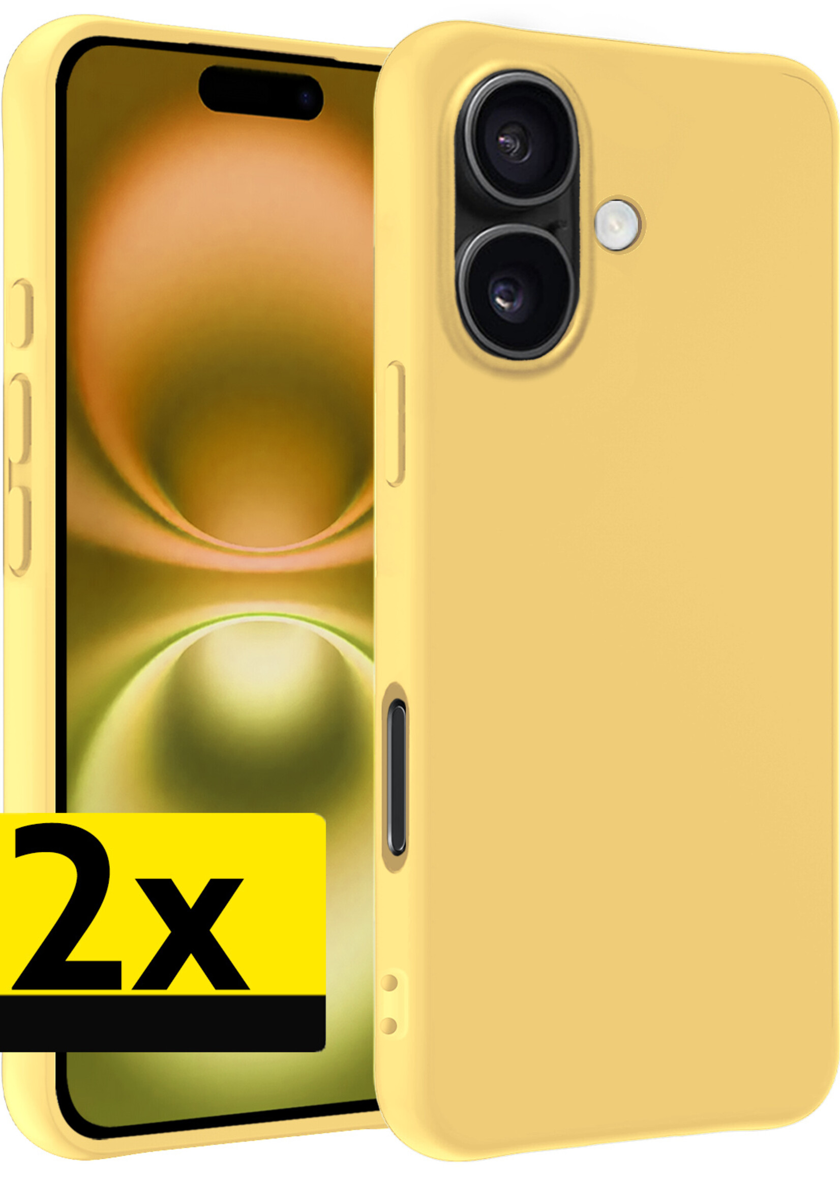 LUQ Hoesje Geschikt voor iPhone 16 Hoesje Siliconen Case - Hoes Geschikt voor iPhone 16 Hoes Siliconen - Geel - 2 Stuks