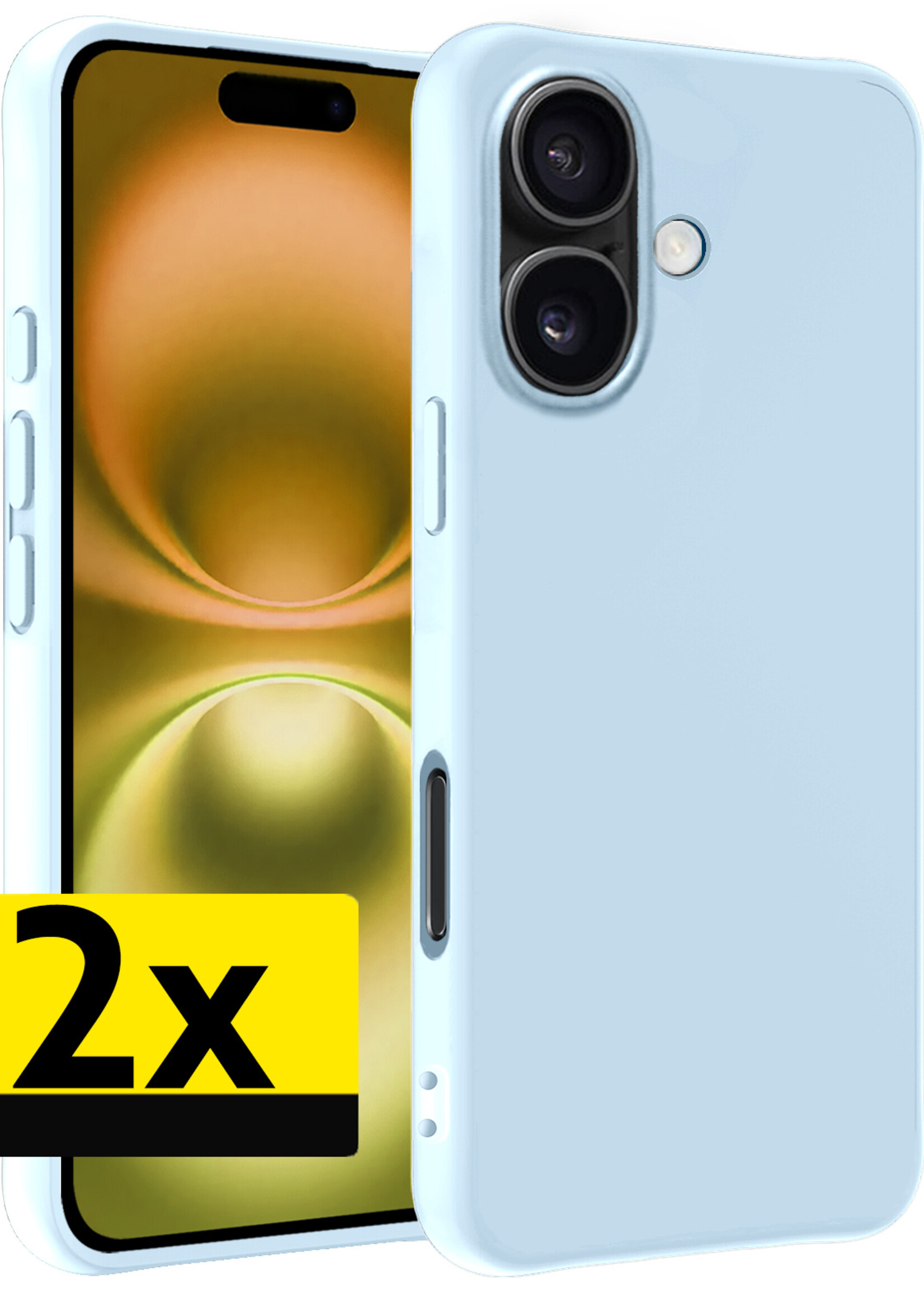 LUQ Hoesje Geschikt voor iPhone 16 Hoesje Siliconen Case - Hoes Geschikt voor iPhone 16 Hoes Siliconen - Lichtblauw - 2 Stuks