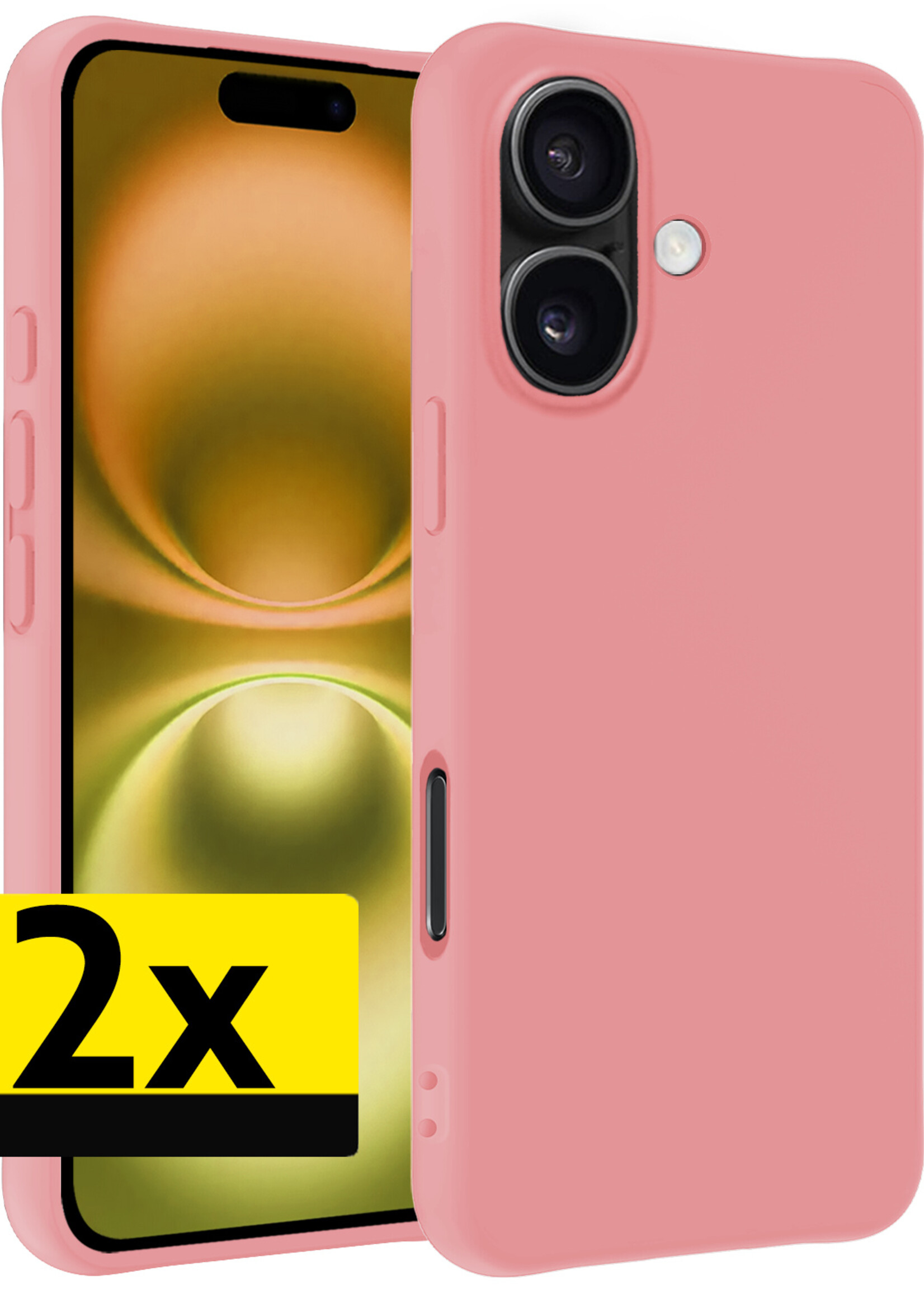 LUQ Hoesje Geschikt voor iPhone 16 Hoesje Siliconen Case - Hoes Geschikt voor iPhone 16 Hoes Siliconen - Lichtroze - 2 Stuks