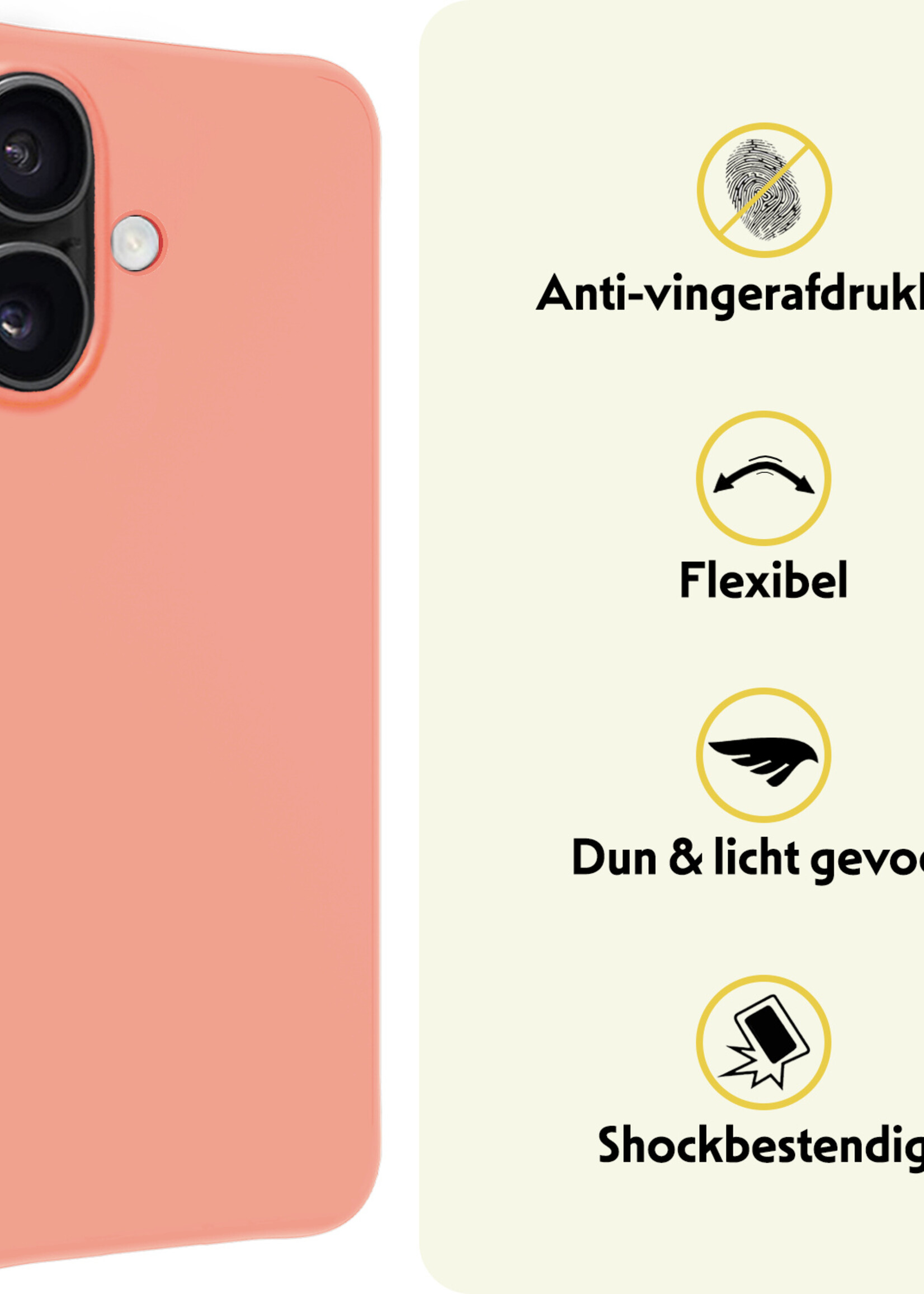 LUQ Hoesje Geschikt voor iPhone 16 Hoesje Siliconen Case - Hoes Geschikt voor iPhone 16 Hoes Siliconen - Perzik - 2 Stuks