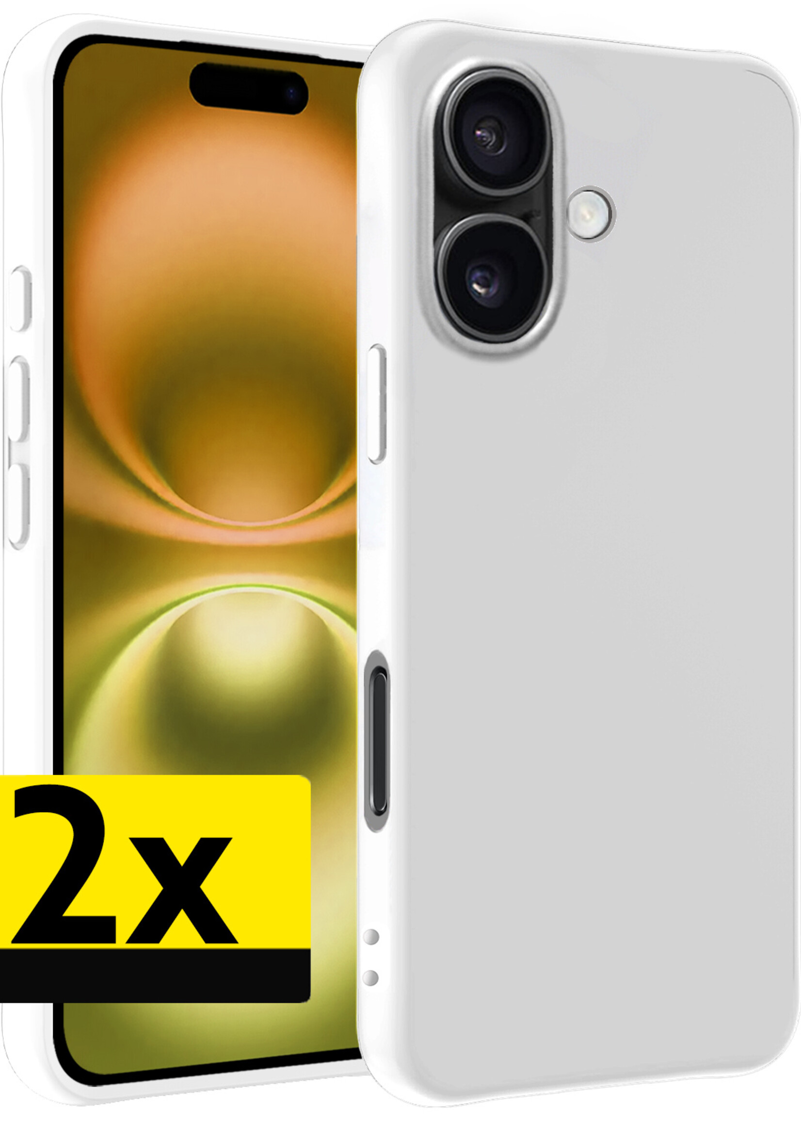 LUQ Hoesje Geschikt voor iPhone 16 Hoesje Siliconen Case - Hoes Geschikt voor iPhone 16 Hoes Siliconen - Wit - 2 Stuks