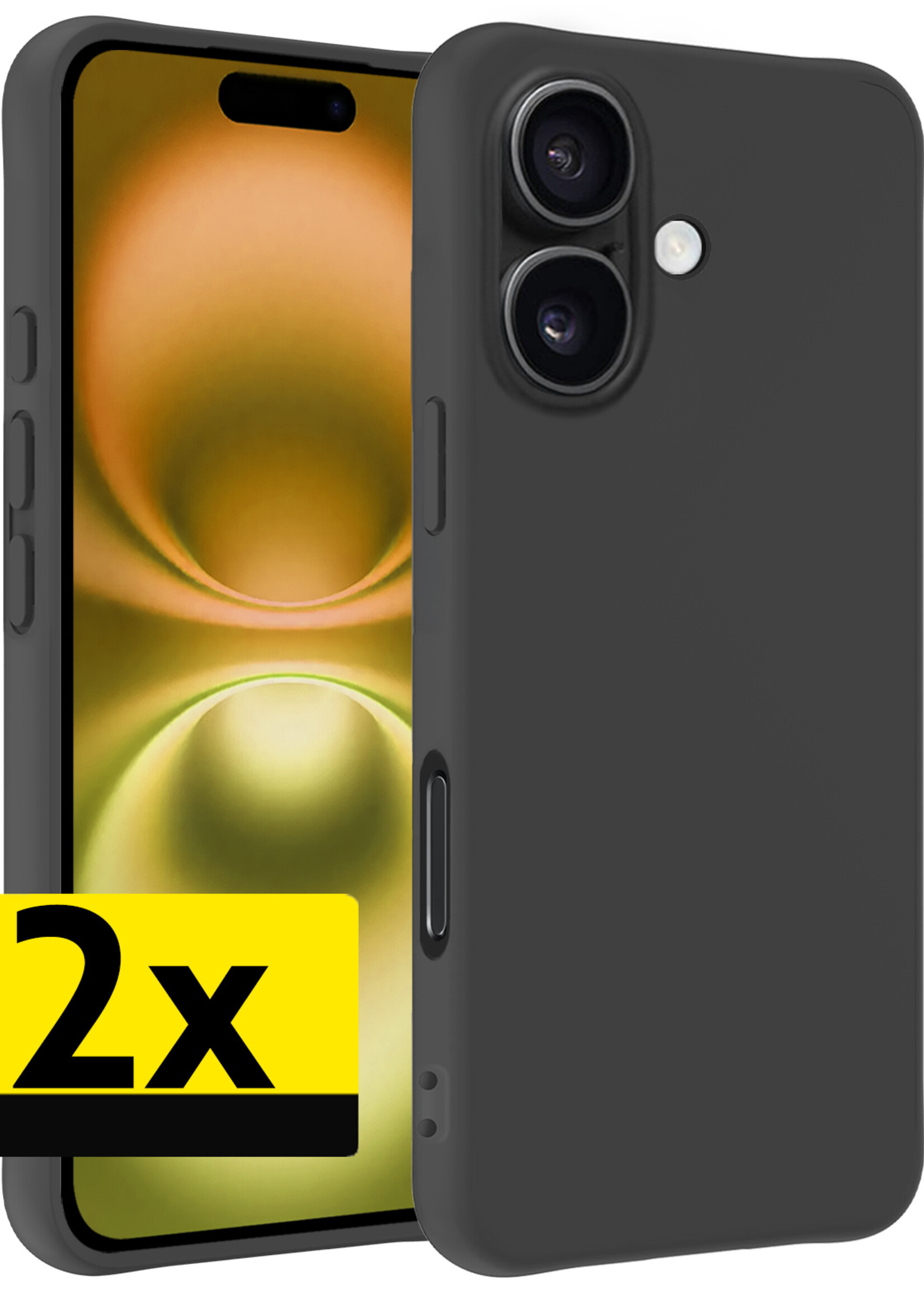 LUQ Hoesje Geschikt voor iPhone 16 Hoesje Siliconen Case - Hoes Geschikt voor iPhone 16 Hoes Siliconen - Zwart - 2 Stuks