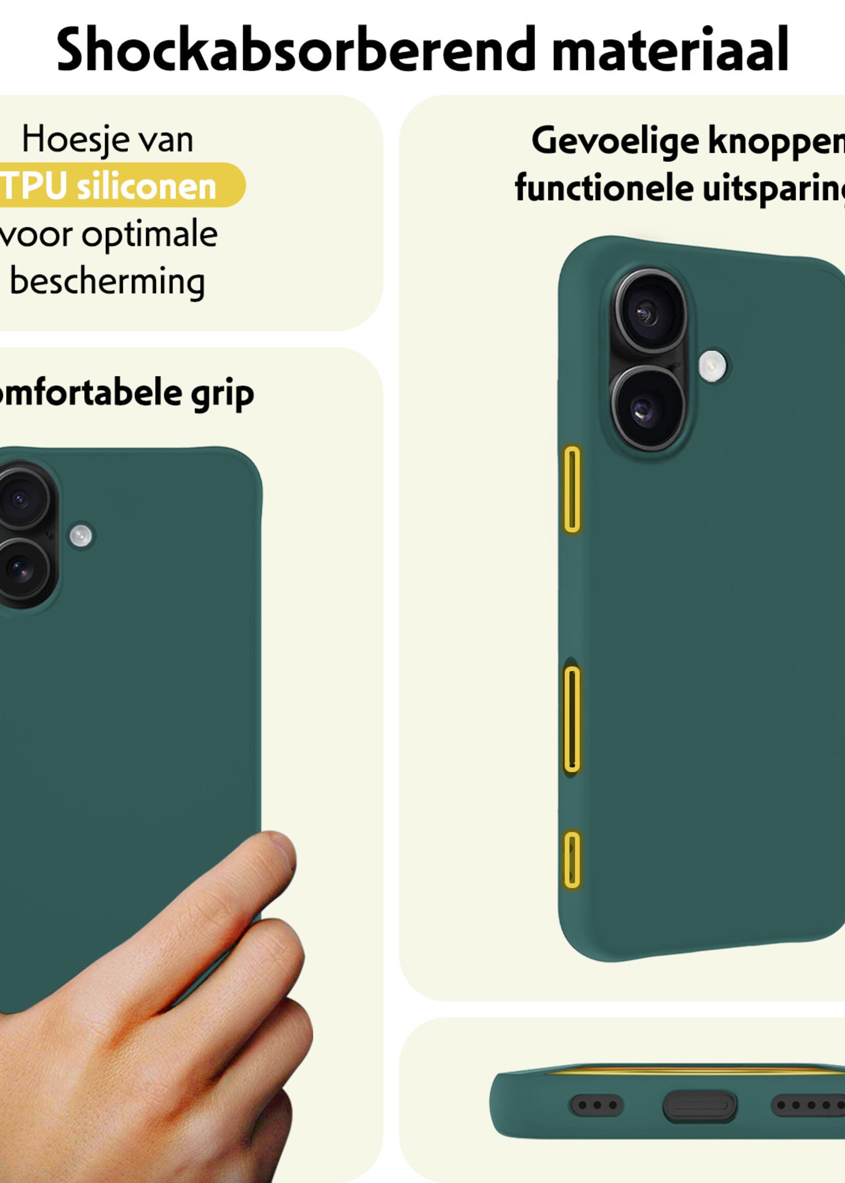 LUQ Hoesje Geschikt voor iPhone 16 Hoesje Siliconen Case Met Screenprotector - Hoes Geschikt voor iPhone 16 Hoes Siliconen - Donkergroen