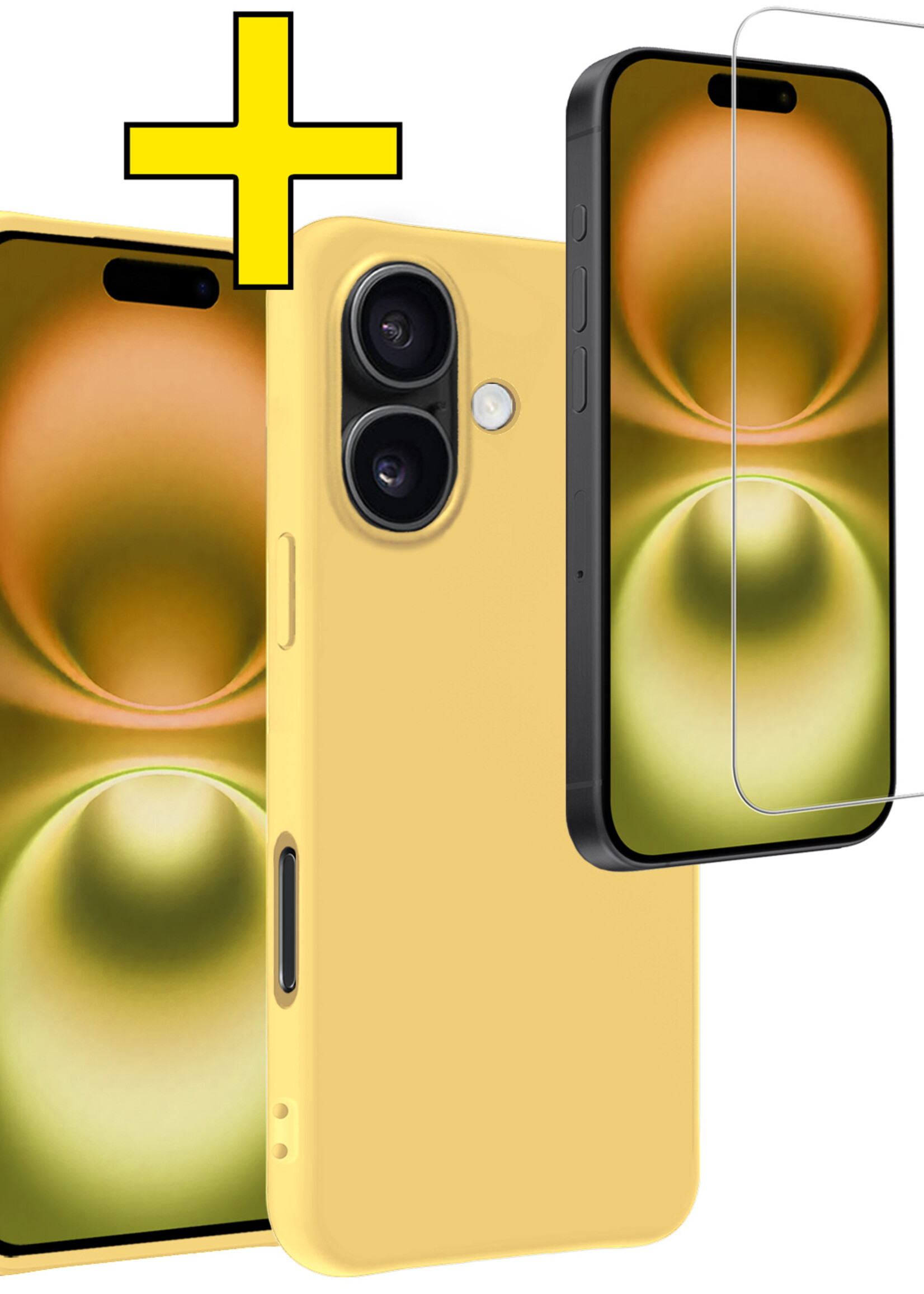 LUQ Hoesje Geschikt voor iPhone 16 Hoesje Siliconen Case Met Screenprotector - Hoes Geschikt voor iPhone 16 Hoes Siliconen - Geel