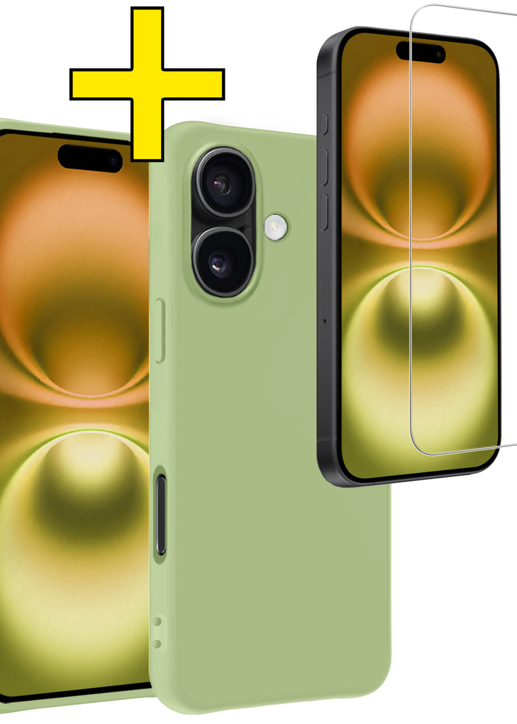 LUQ Hoesje Geschikt voor iPhone 16 Hoesje Siliconen Case Met Screenprotector - Hoes Geschikt voor iPhone 16 Hoes Siliconen - Groen