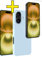 LUQ LUQ iPhone 16 Hoesje Siliconen Met Screenprotector Met Dichte Notch - Lichtblauw
