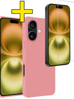 LUQ LUQ iPhone 16 Hoesje Siliconen Met Screenprotector Met Dichte Notch - Lichtroze