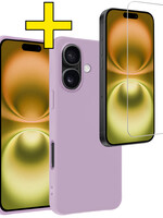 LUQ LUQ iPhone 16 Hoesje Siliconen Met Screenprotector Met Dichte Notch - Lila