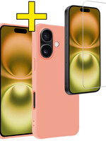 LUQ LUQ iPhone 16 Hoesje Siliconen Met Screenprotector Met Dichte Notch - Perzik
