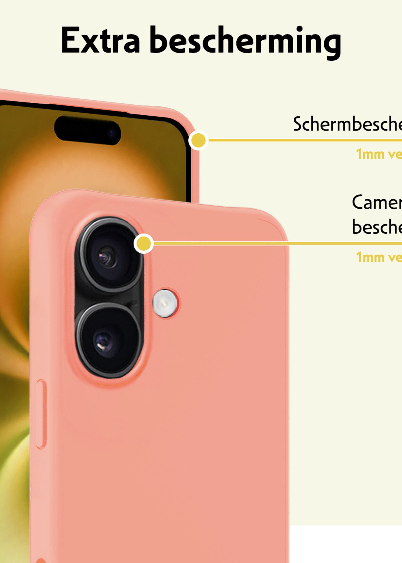 LUQ Hoesje Geschikt voor iPhone 16 Hoesje Siliconen Case Met Screenprotector - Hoes Geschikt voor iPhone 16 Hoes Siliconen - Perzik