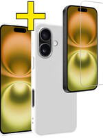 LUQ LUQ iPhone 16 Hoesje Siliconen Met Screenprotector Met Dichte Notch - Wit