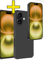 LUQ LUQ iPhone 16 Hoesje Siliconen Met Screenprotector Met Dichte Notch - Zwart