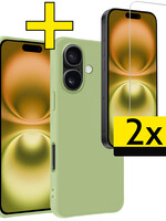 LUQ LUQ iPhone 16 Hoesje Siliconen Met 2x Screenprotector Met Dichte Notch - Groen