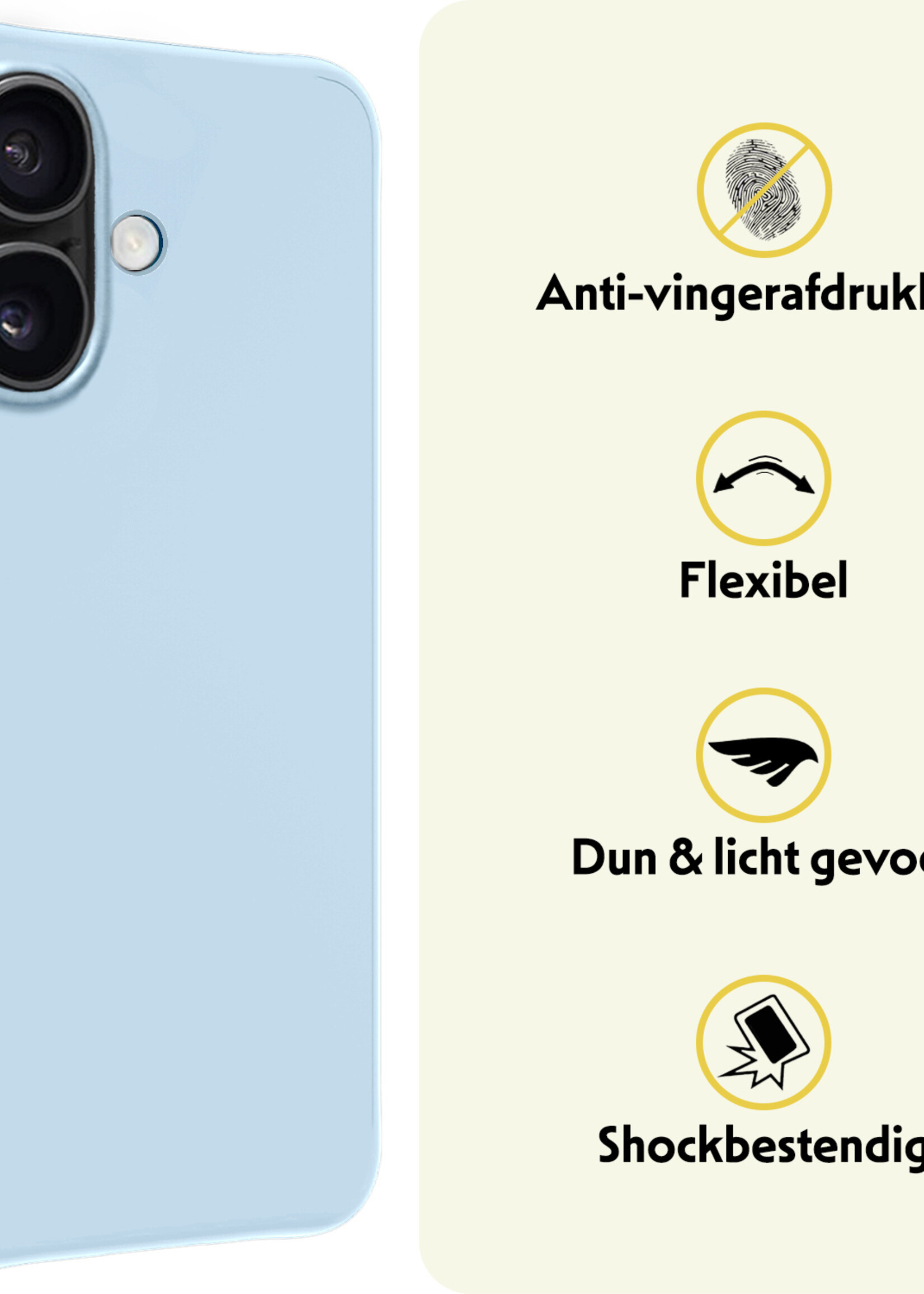 LUQ Hoesje Geschikt voor iPhone 16 Hoesje Siliconen Case Met 2x Screenprotector - Hoes Geschikt voor iPhone 16 Hoes Siliconen - Lichtblauw