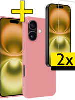 LUQ LUQ iPhone 16 Hoesje Siliconen Met 2x Screenprotector Met Dichte Notch - Lichtroze