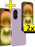 LUQ LUQ iPhone 16 Hoesje Siliconen Met 2x Screenprotector Met Dichte Notch - Lila