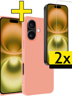LUQ LUQ iPhone 16 Hoesje Siliconen Met 2x Screenprotector Met Dichte Notch - Perzik