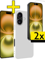LUQ LUQ iPhone 16 Hoesje Siliconen Met 2x Screenprotector Met Dichte Notch - Wit