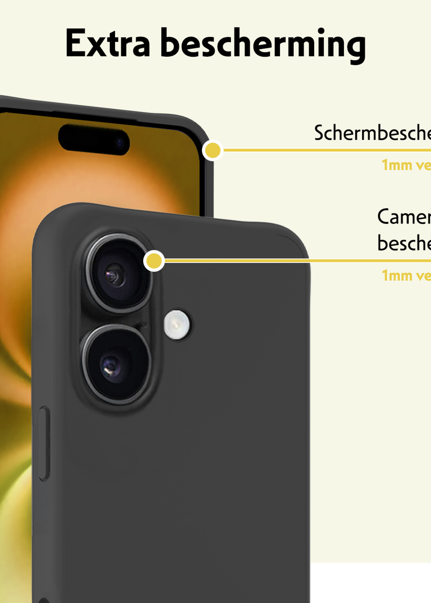 LUQ Hoesje Geschikt voor iPhone 16 Hoesje Siliconen Case Met 2x Screenprotector - Hoes Geschikt voor iPhone 16 Hoes Siliconen - Zwart