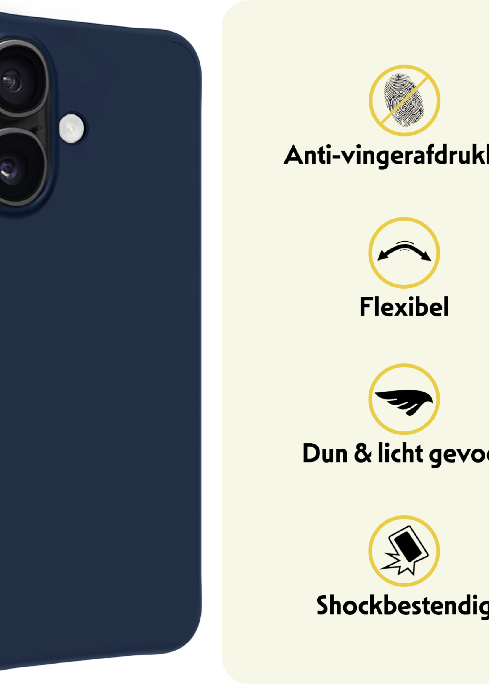 LUQ Hoesje Geschikt voor iPhone 16 Plus Hoesje Siliconen Case - Hoes Geschikt voor iPhone 16 Plus Hoes Siliconen - Donkerblauw