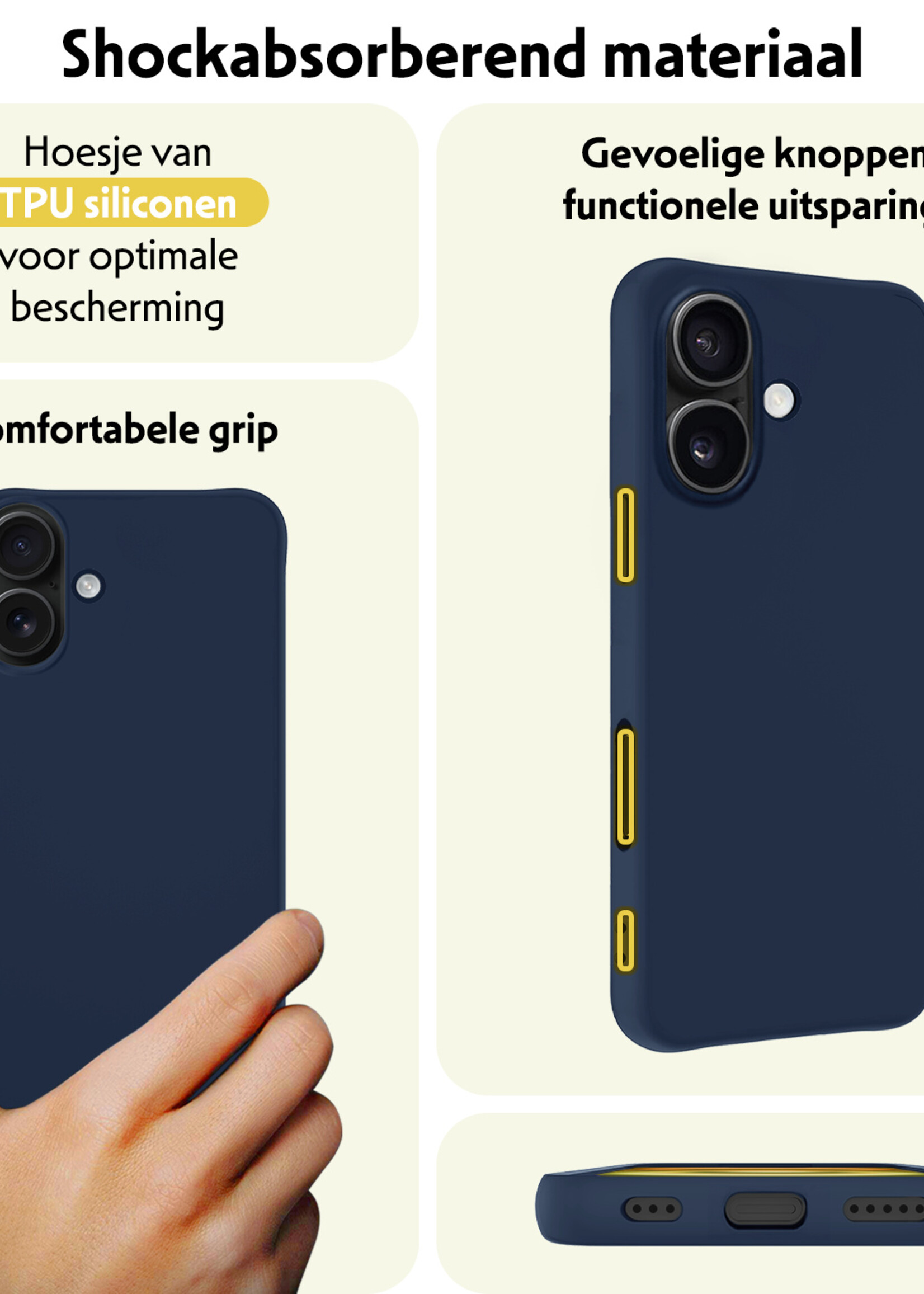 LUQ Hoesje Geschikt voor iPhone 16 Plus Hoesje Siliconen Case - Hoes Geschikt voor iPhone 16 Plus Hoes Siliconen - Donkerblauw
