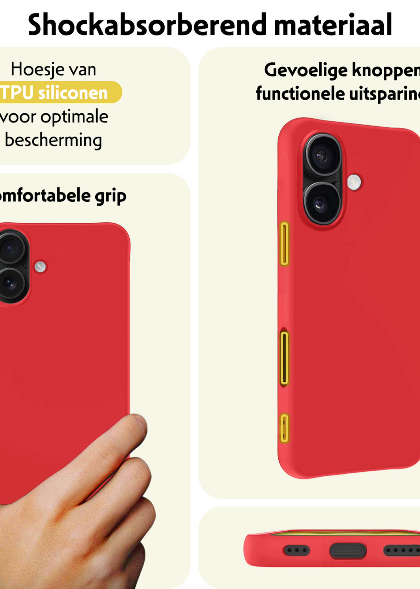 LUQ Hoesje Geschikt voor iPhone 16 Plus Hoesje Siliconen Case - Hoes Geschikt voor iPhone 16 Plus Hoes Siliconen - Rood