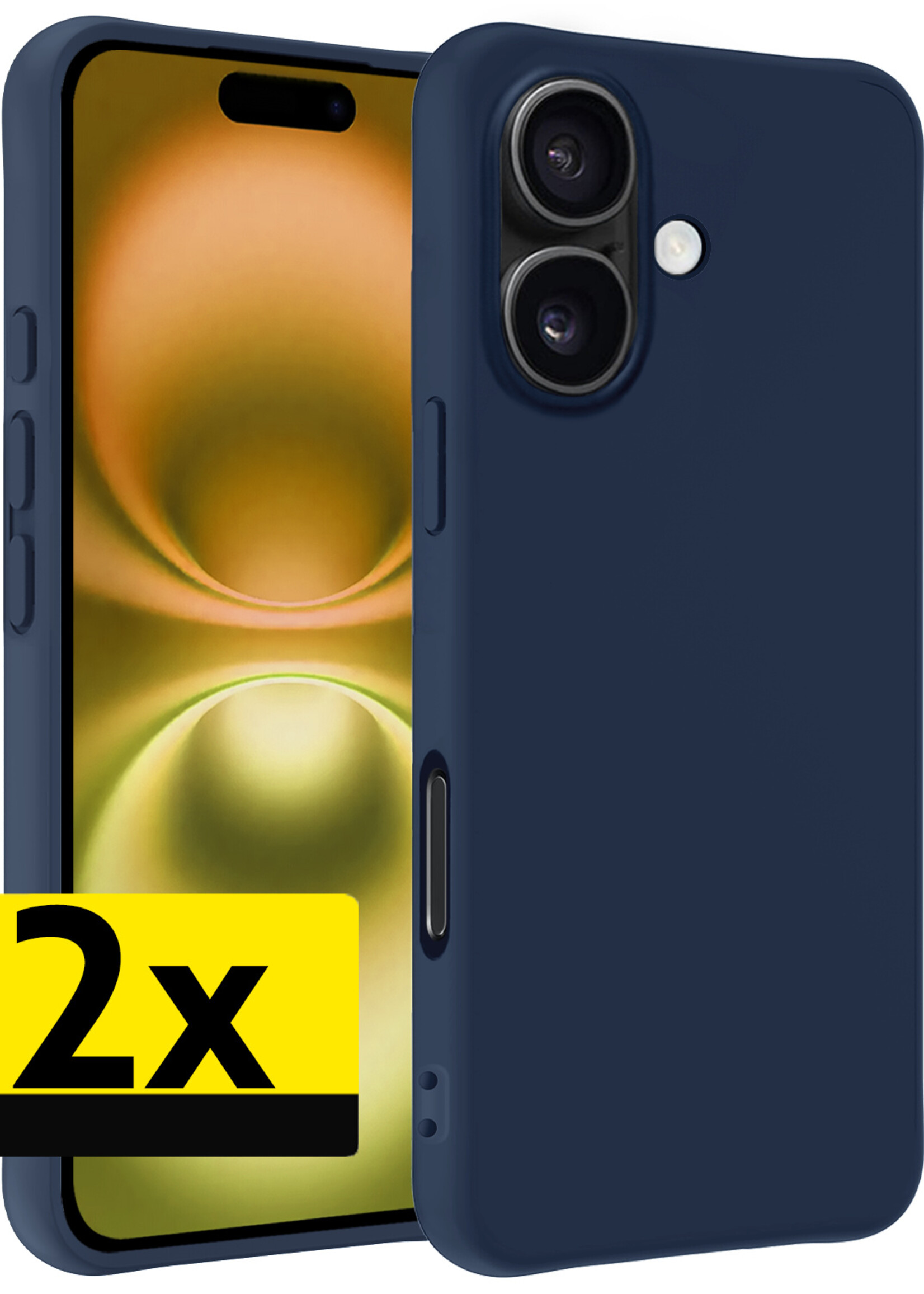 LUQ Hoesje Geschikt voor iPhone 16 Plus Hoesje Siliconen Case - Hoes Geschikt voor iPhone 16 Plus Hoes Siliconen - Donkerblauw - 2 Stuks