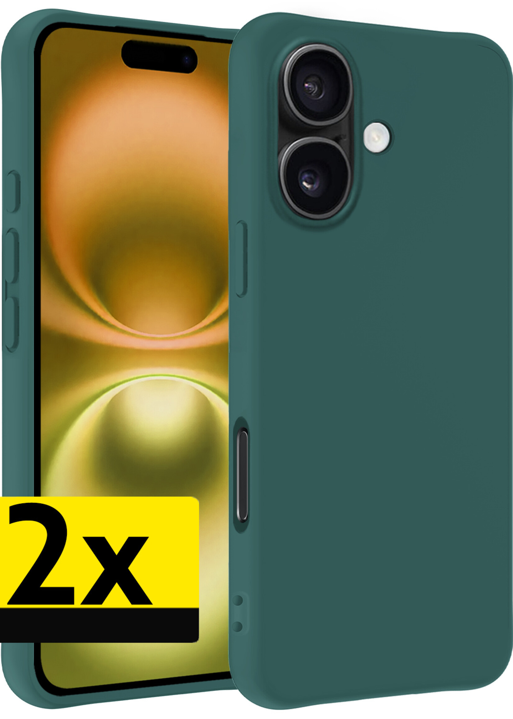 LUQ Hoesje Geschikt voor iPhone 16 Plus Hoesje Siliconen Case - Hoes Geschikt voor iPhone 16 Plus Hoes Siliconen - Donkergroen - 2 Stuks