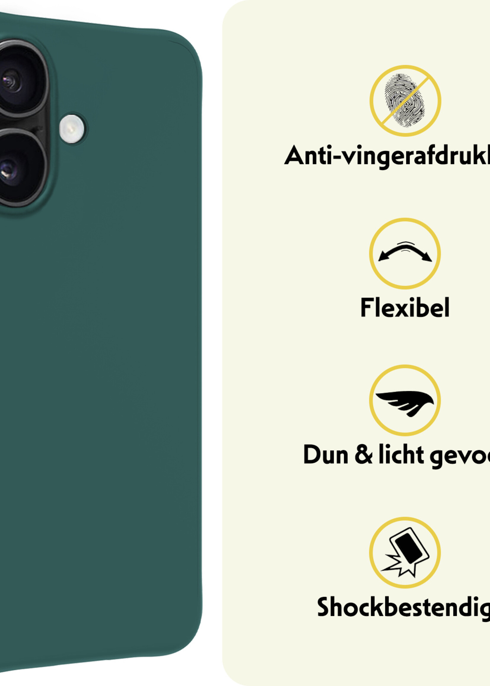 LUQ Hoesje Geschikt voor iPhone 16 Plus Hoesje Siliconen Case - Hoes Geschikt voor iPhone 16 Plus Hoes Siliconen - Donkergroen - 2 Stuks