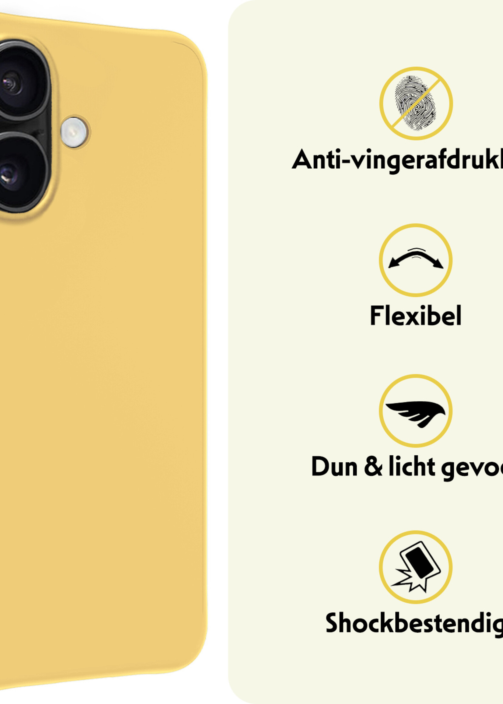 LUQ Hoesje Geschikt voor iPhone 16 Plus Hoesje Siliconen Case - Hoes Geschikt voor iPhone 16 Plus Hoes Siliconen - Geel - 2 Stuks