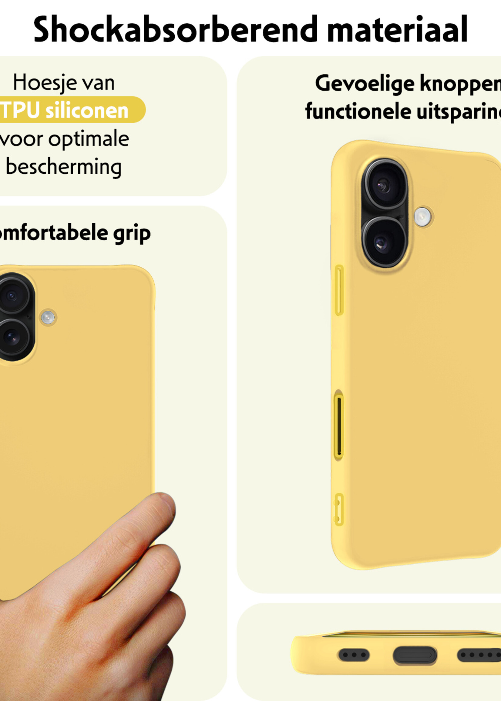 LUQ Hoesje Geschikt voor iPhone 16 Plus Hoesje Siliconen Case - Hoes Geschikt voor iPhone 16 Plus Hoes Siliconen - Geel - 2 Stuks