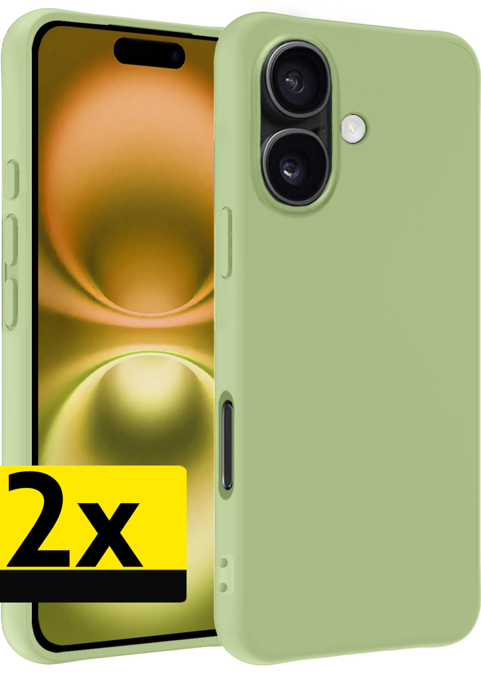 LUQ Hoesje Geschikt voor iPhone 16 Plus Hoesje Siliconen Case - Hoes Geschikt voor iPhone 16 Plus Hoes Siliconen - Groen - 2 Stuks