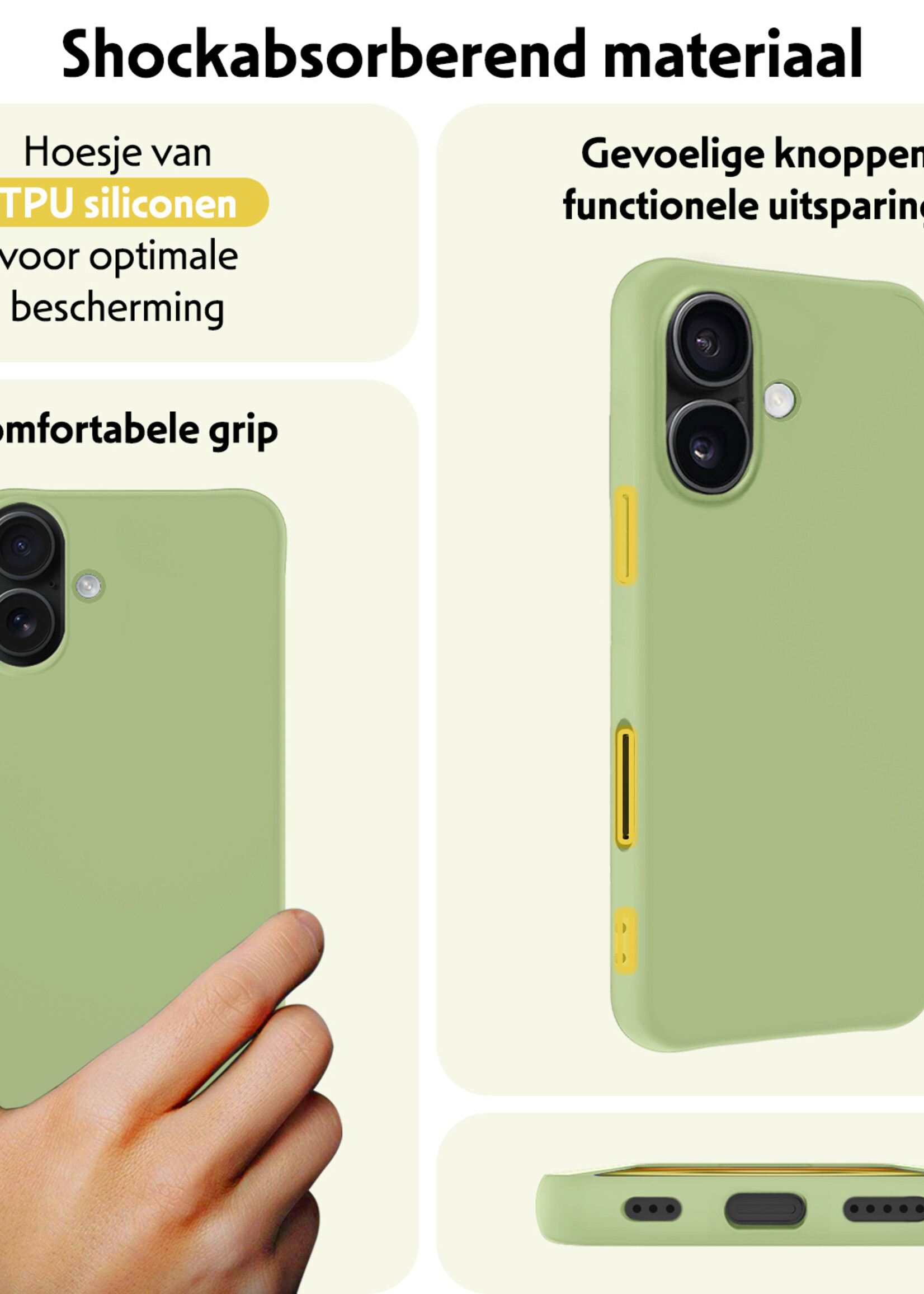 LUQ Hoesje Geschikt voor iPhone 16 Plus Hoesje Siliconen Case - Hoes Geschikt voor iPhone 16 Plus Hoes Siliconen - Groen - 2 Stuks