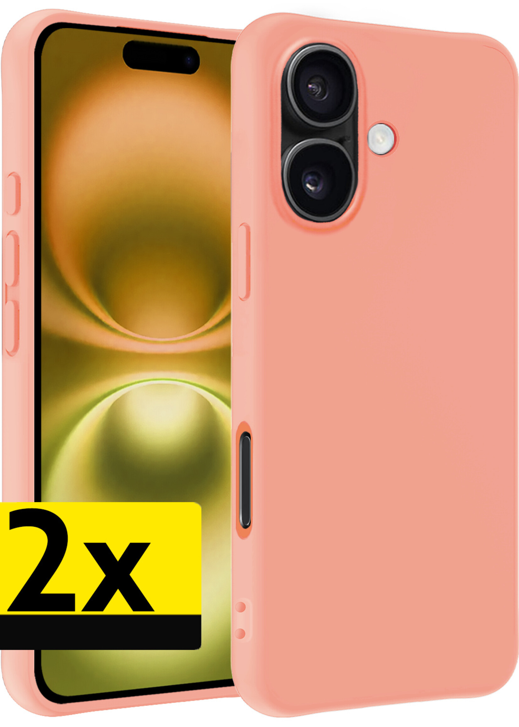 LUQ Hoesje Geschikt voor iPhone 16 Plus Hoesje Siliconen Case - Hoes Geschikt voor iPhone 16 Plus Hoes Siliconen - Perzik - 2 Stuks