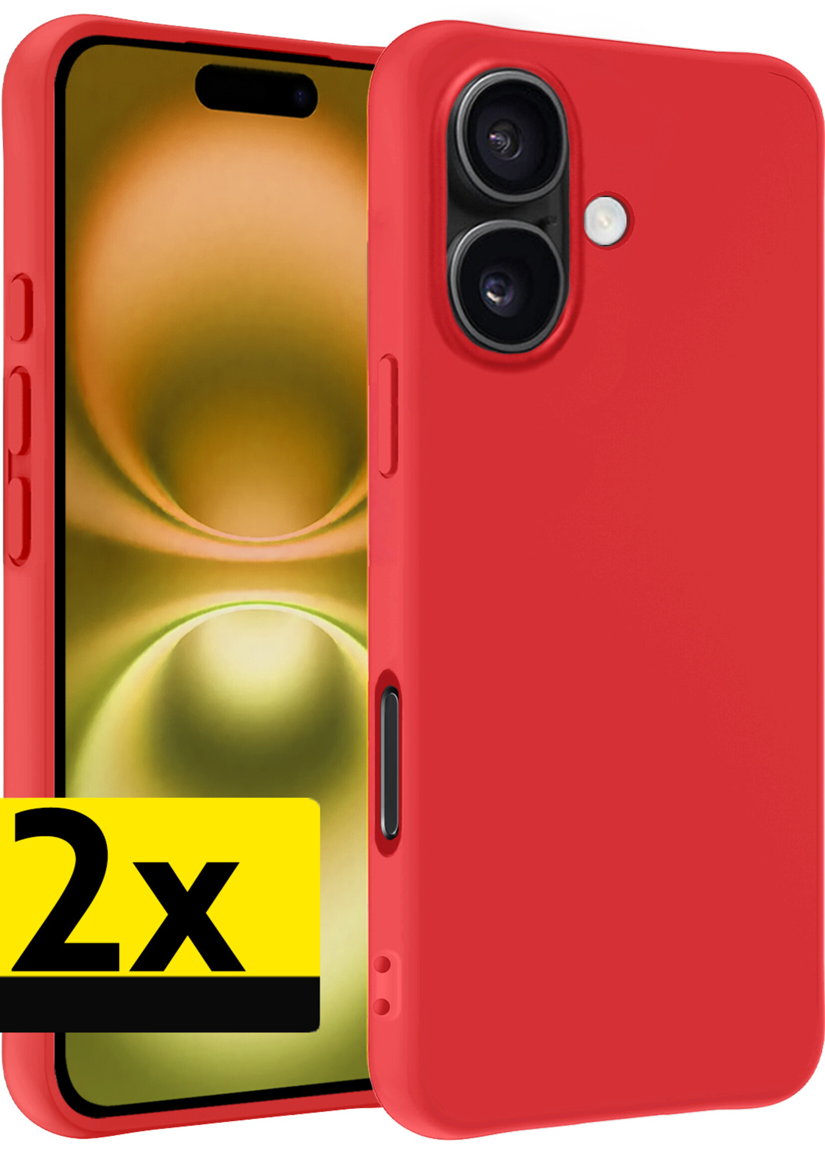LUQ Hoesje Geschikt voor iPhone 16 Plus Hoesje Siliconen Case - Hoes Geschikt voor iPhone 16 Plus Hoes Siliconen - Rood - 2 Stuks