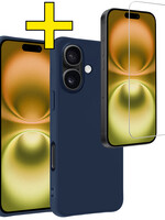 LUQ LUQ iPhone 16 Plus Hoesje Siliconen Met Screenprotector Met Dichte Notch - Donkerblauw