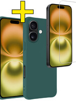 LUQ LUQ iPhone 16 Plus Hoesje Siliconen Met Screenprotector Met Dichte Notch - Donkergroen