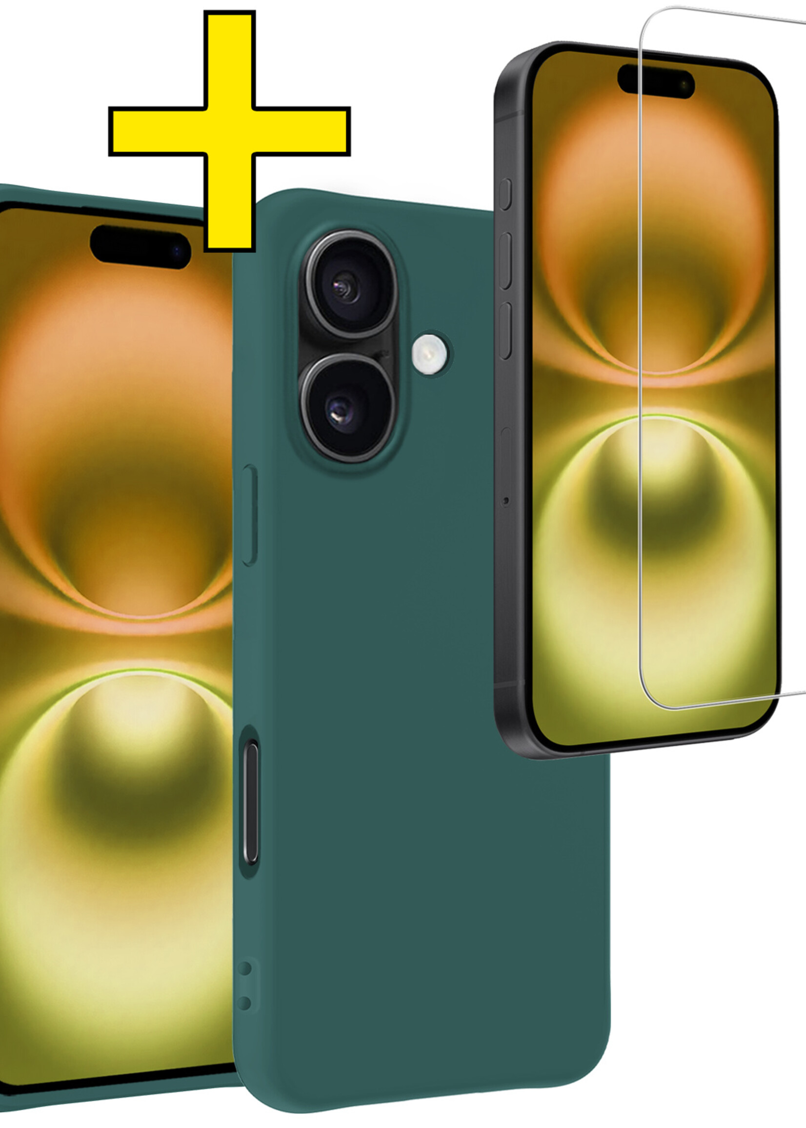 LUQ Hoesje Geschikt voor iPhone 16 Plus Hoesje Siliconen Case Met Screenprotector - Hoes Geschikt voor iPhone 16 Plus Hoes Siliconen - Donkergroen