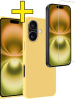 LUQ LUQ iPhone 16 Plus Hoesje Siliconen Met Screenprotector Met Dichte Notch - Geel