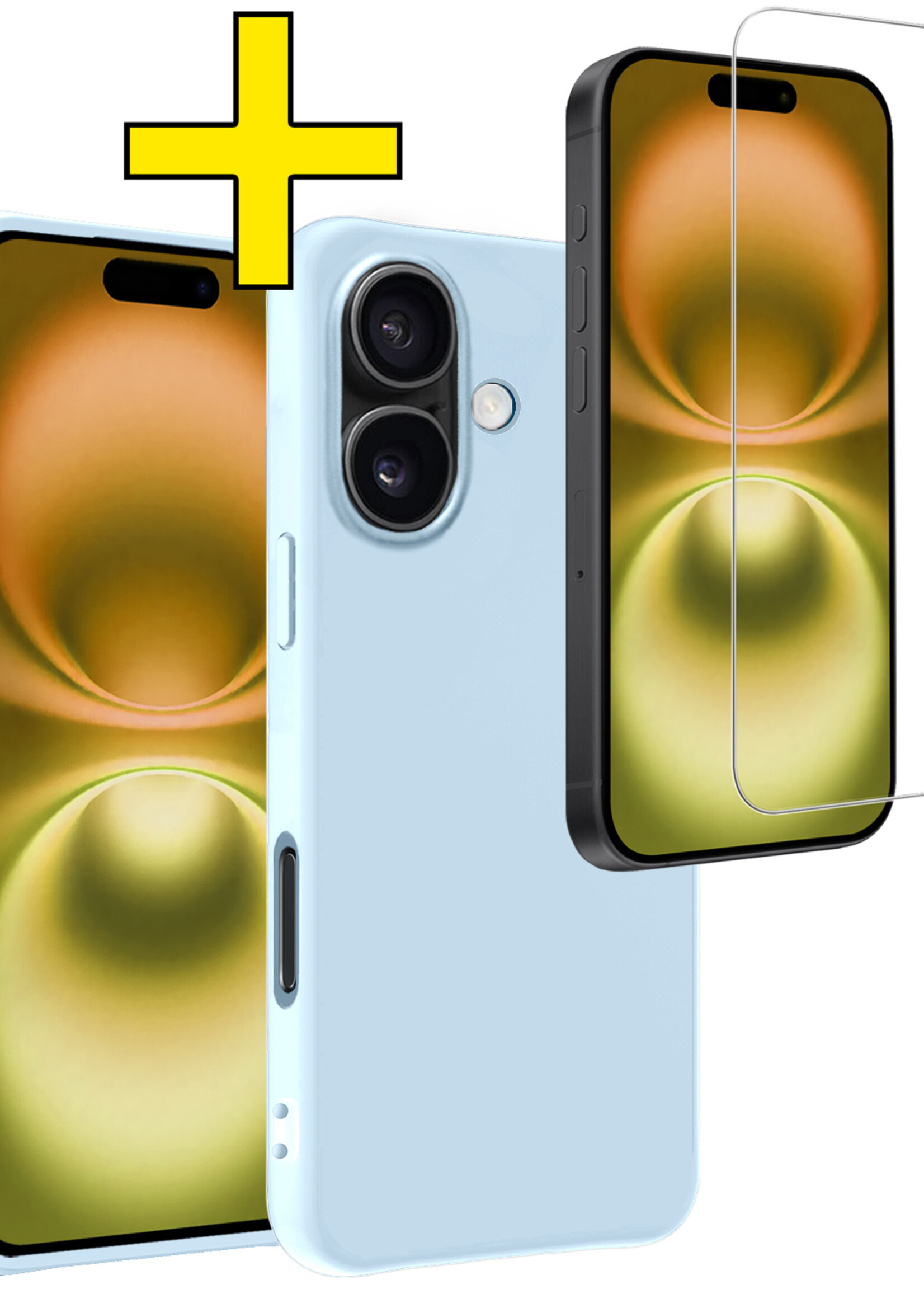 LUQ Hoesje Geschikt voor iPhone 16 Plus Hoesje Siliconen Case Met Screenprotector - Hoes Geschikt voor iPhone 16 Plus Hoes Siliconen - Lichtblauw