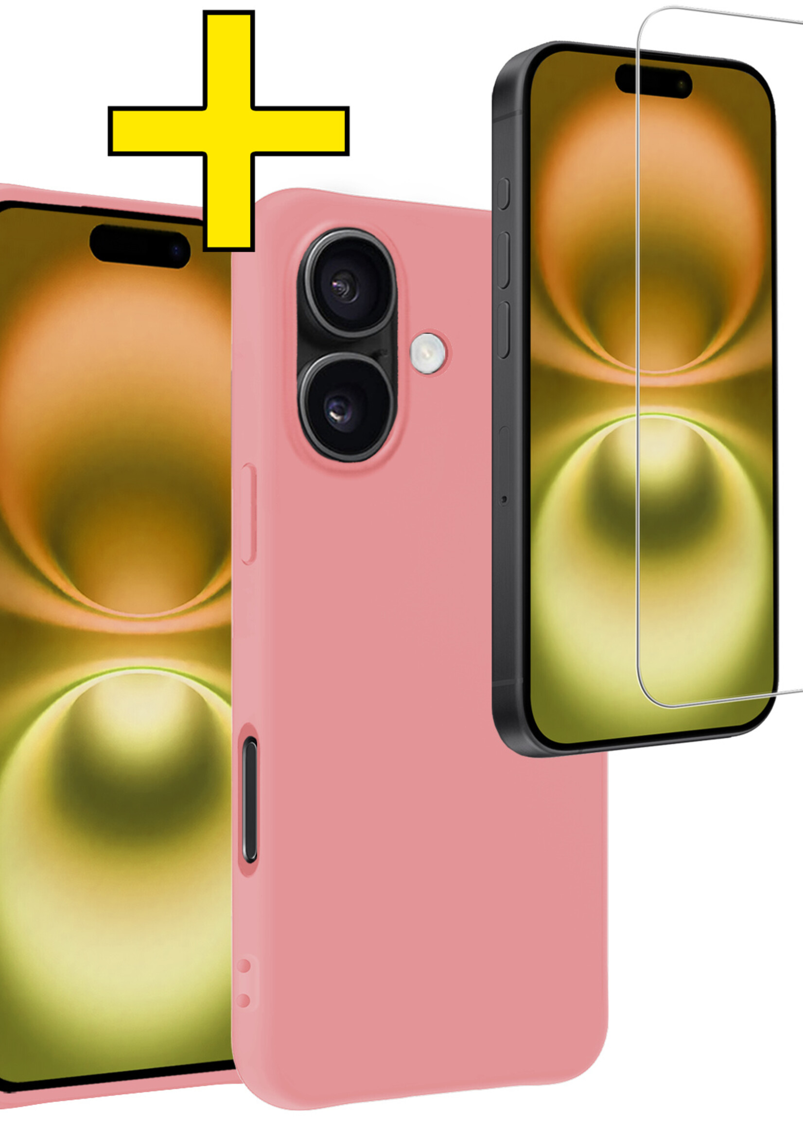 LUQ Hoesje Geschikt voor iPhone 16 Plus Hoesje Siliconen Case Met Screenprotector - Hoes Geschikt voor iPhone 16 Plus Hoes Siliconen - Lichtroze