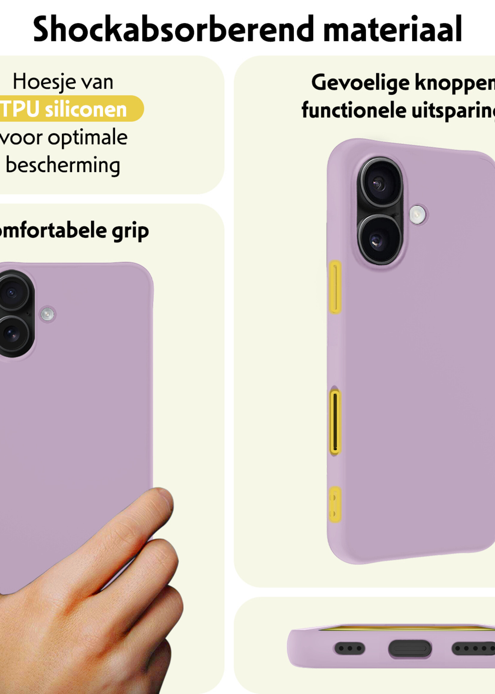 LUQ Hoesje Geschikt voor iPhone 16 Plus Hoesje Siliconen Case Met Screenprotector - Hoes Geschikt voor iPhone 16 Plus Hoes Siliconen - Lila