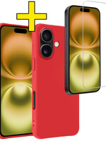 LUQ LUQ iPhone 16 Plus Hoesje Siliconen Met Screenprotector Met Dichte Notch - Rood
