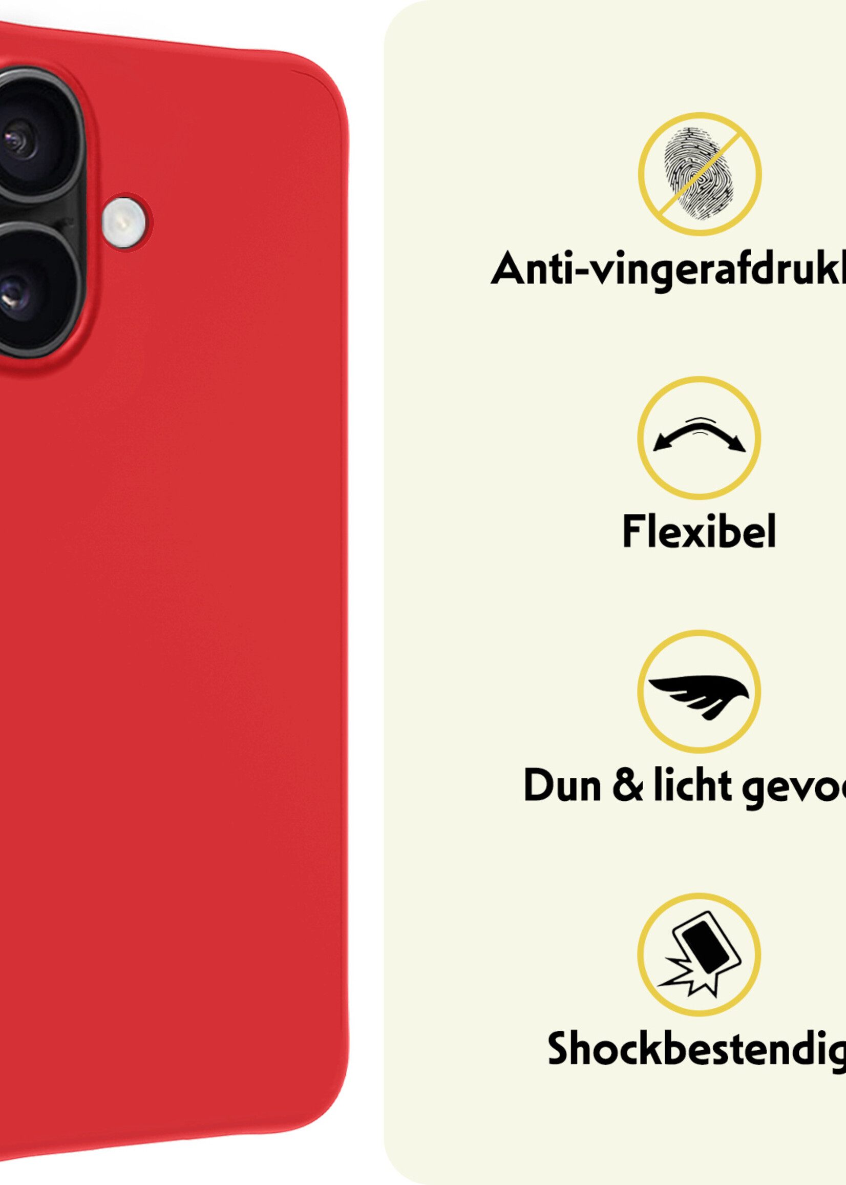 LUQ Hoesje Geschikt voor iPhone 16 Plus Hoesje Siliconen Case Met Screenprotector - Hoes Geschikt voor iPhone 16 Plus Hoes Siliconen - Rood