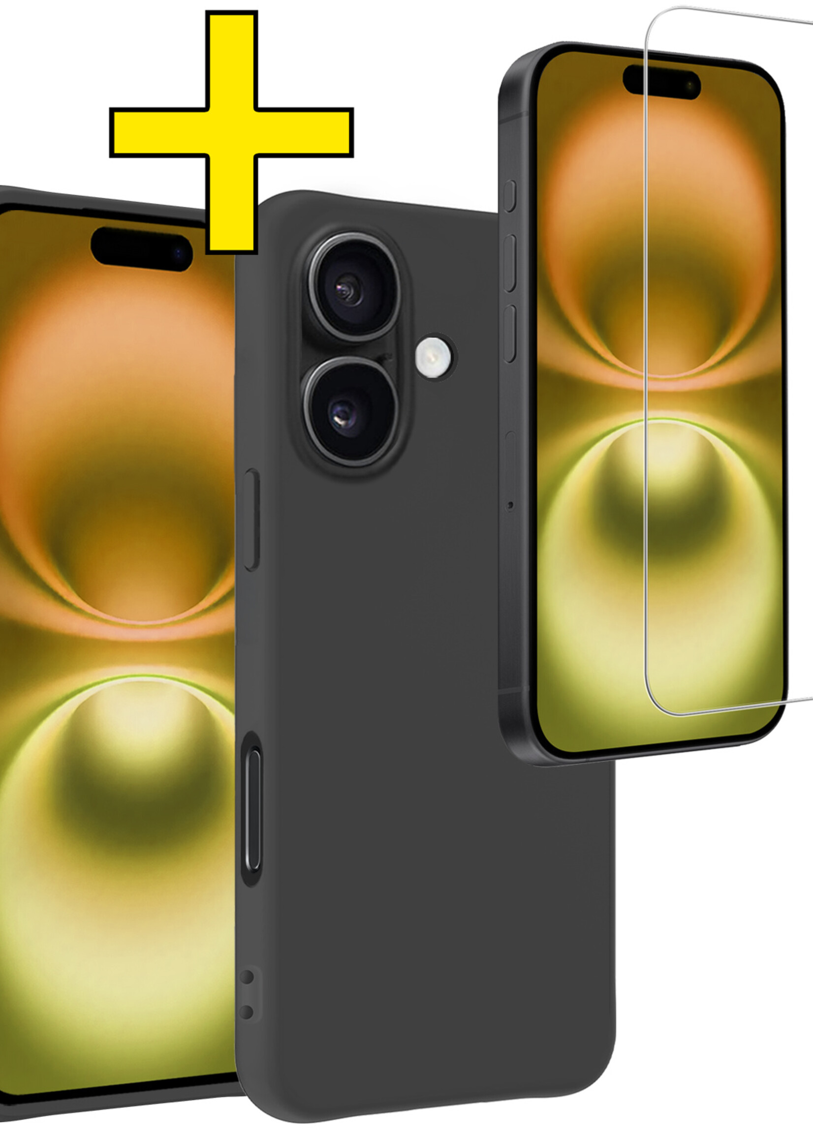 LUQ Hoesje Geschikt voor iPhone 16 Plus Hoesje Siliconen Case Met Screenprotector - Hoes Geschikt voor iPhone 16 Plus Hoes Siliconen - Zwart