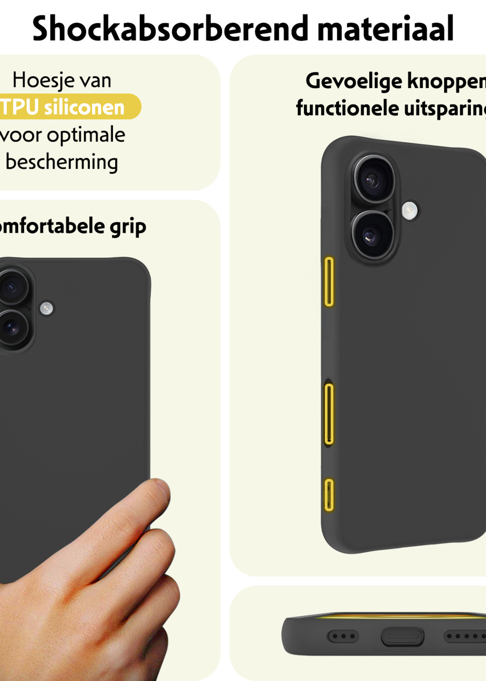 LUQ Hoesje Geschikt voor iPhone 16 Plus Hoesje Siliconen Case Met Screenprotector - Hoes Geschikt voor iPhone 16 Plus Hoes Siliconen - Zwart
