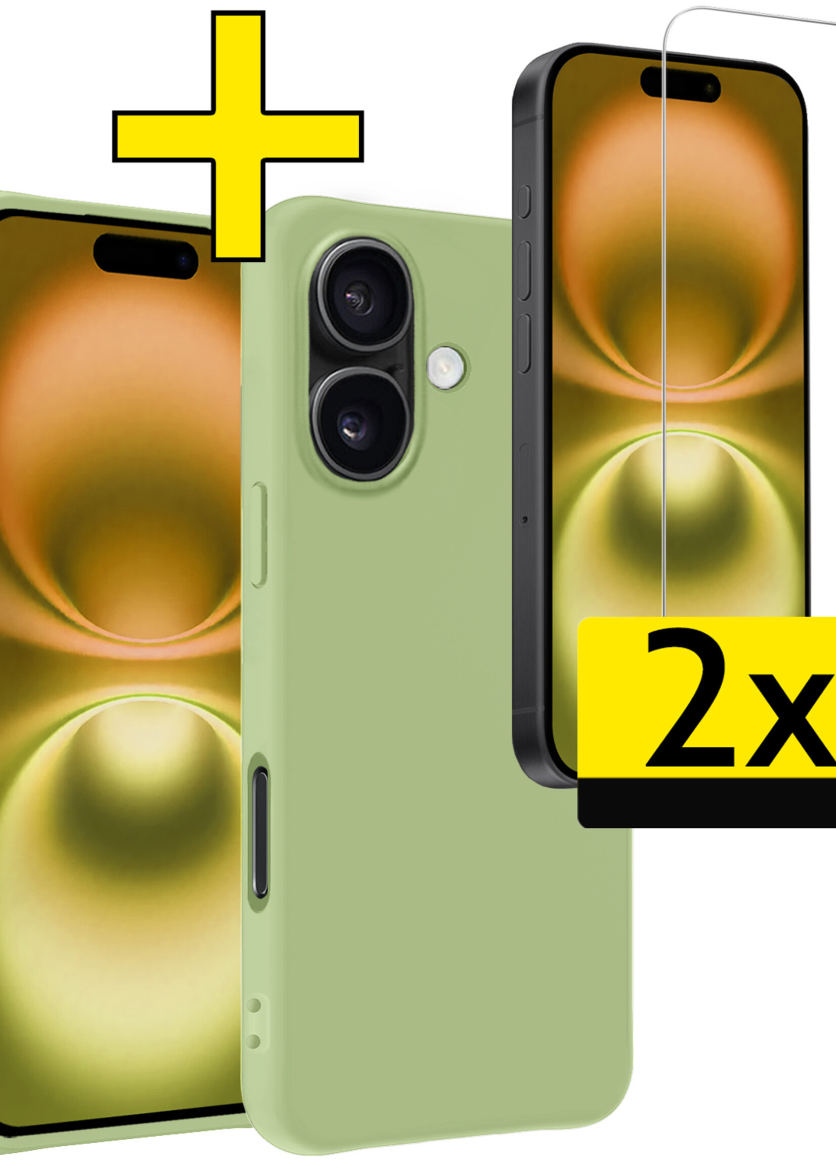 LUQ Hoesje Geschikt voor iPhone 16 Plus Hoesje Siliconen Case Met 2x Screenprotector - Hoes Geschikt voor iPhone 16 Plus Hoes Siliconen - Groen