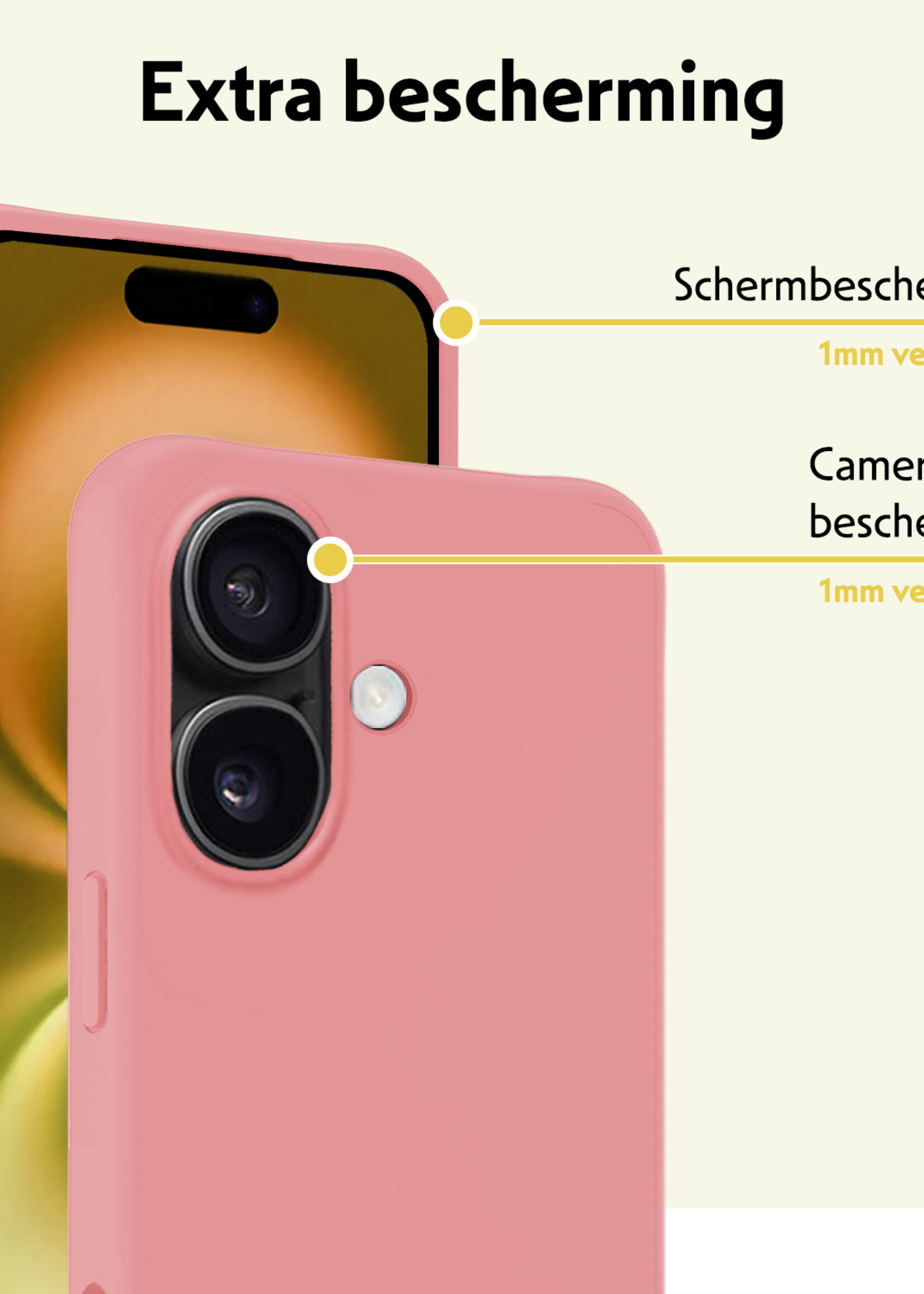 LUQ Hoesje Geschikt voor iPhone 16 Plus Hoesje Siliconen Case Met 2x Screenprotector - Hoes Geschikt voor iPhone 16 Plus Hoes Siliconen - Lichtroze